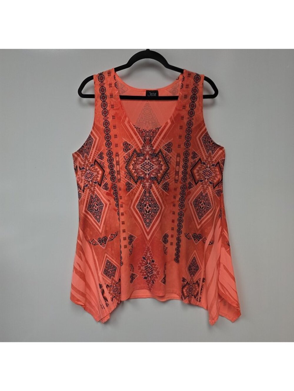 Jostar Tank Top Womens Size Orange Scoop Neck Sleeveless Geometric Tunic